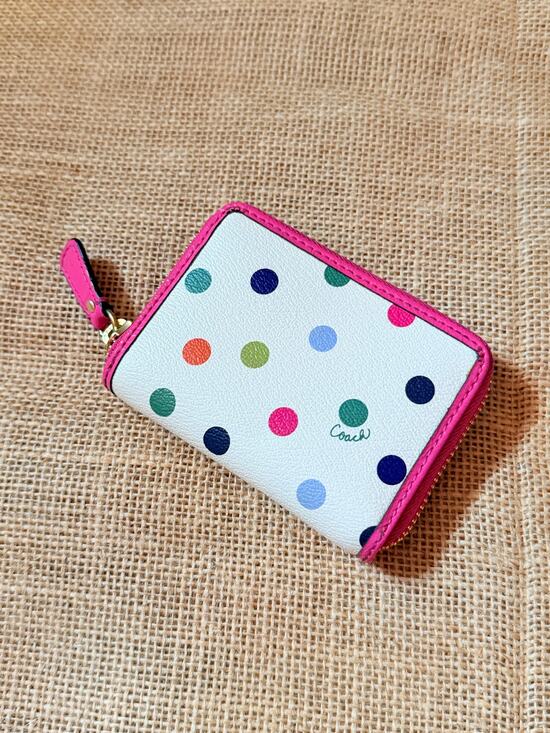Coach Handbags - Coach Polka Dot Zip Around Accordion Wallet ID Card Case White Pink Patent Small